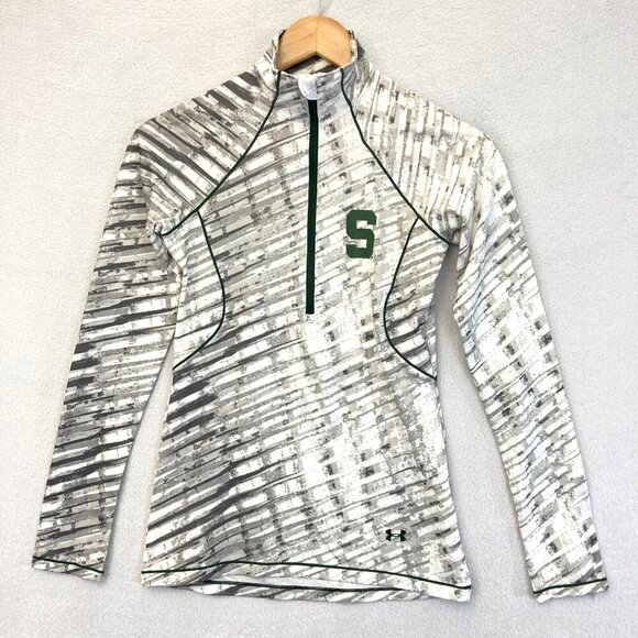 Michigan State Spartans Under Armour Heat Gear 1/4 Zip Top Womens XS Fitted Gray - Picture 1 of 9